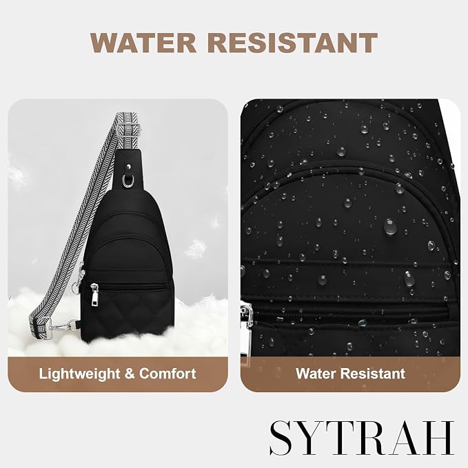 SYTRAH Sling Bag for Women, Anti-Theft RFID Crossbody Bag Nylon Sling Purse for Travel, Puffy Small backpack for Daily Hiking Sports Black