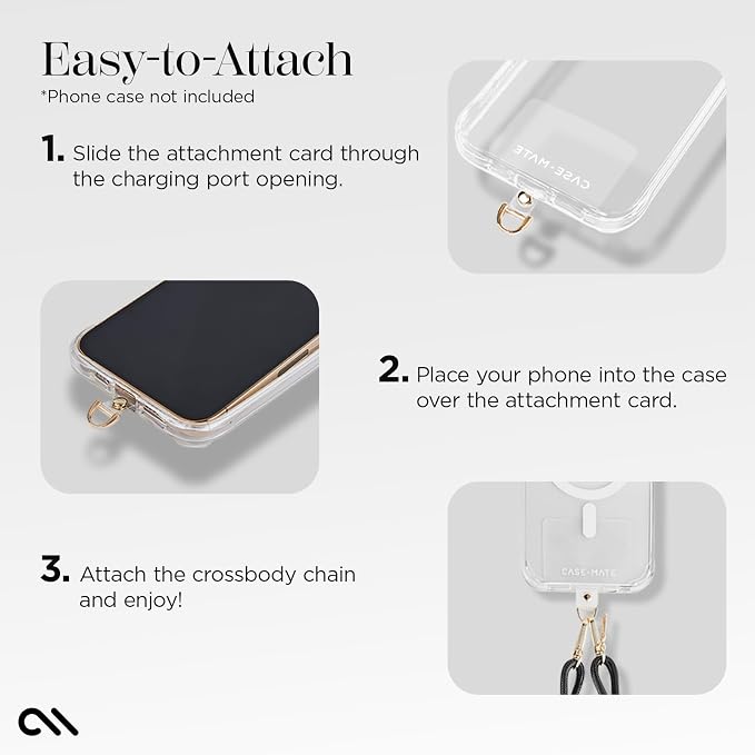 Case-Mate Crossbody Phone Lanyard/Chain [Works with All Phones] Hands-Free Cell Phone Charm/Strap - Neck Chain Holder for iPhone 17 Pro Max /16 Pro Max /15 Pro Max/14/13 / S26 Ultra /S25 - Black Rope