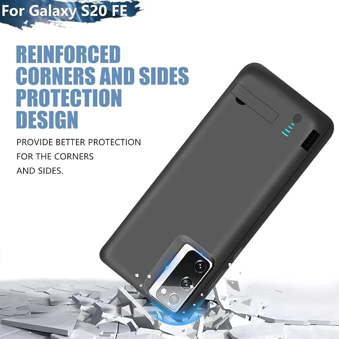 Battery Case for Samsung Galaxy S20 FE 5G, 5000mAh Rechargeable Extended Battery Charging Charger Case, Add 100% Extra Juice, Not Compatible with Galaxy S20 (6.5 inch) Black