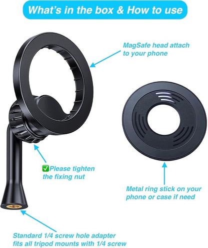 Magnetic Tripod Holder Mount for MagSafe, iPhone Tripod Mount Adapter with 1/4" Screw Hole, Magnetic Phone Tripod Holder Adapter for iPhone 17/16/15/14/13/12 Series