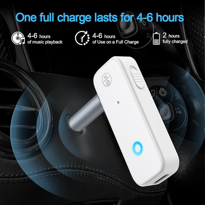JXTZ Bluetooth Aux Adapter for Car, 2 in 1 Bluetooth Transmitter Receiver for Hands-Free Call, Noise Cancelling 3.5mm AUX Wireless 5.3 Receiver for Car Home Audio System Headphones White