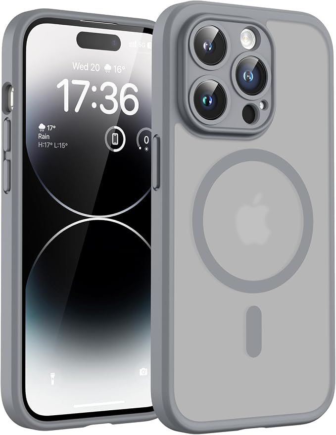 TOCOL for Phone 14 Pro Case, Compatible with Magsafe Charger, Full Camera Protection, Drop Protection, Translucent Matte Phone Case for iPhone 14 Pro 6.1 inch (Gray)