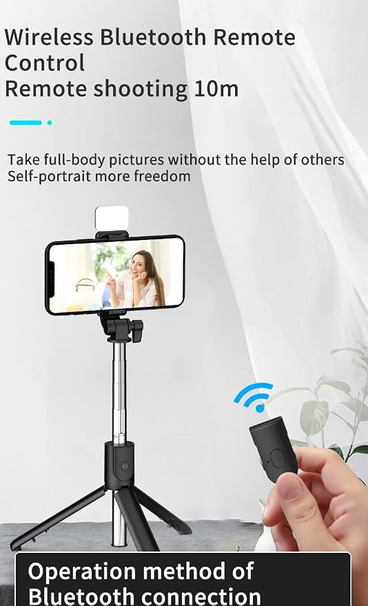 Tianle Selfie Stick with Fill Light, 40 Inch Phone Tripod Extendable Cell Phone Tripod Stand with Wireless Remote and Phone Holder Compatible with iPhone Android for Selfie, Video Recording, Photo