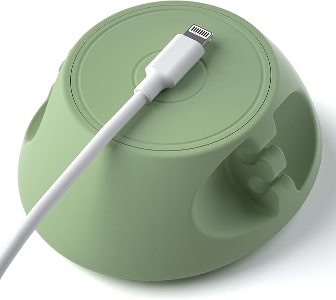 SOOoEC [N52 Ultra-Strong Snap-On Magnetic Cord Holder, Weighted Desktop Cable Organizer, Premium Liquid Silicone, No Collars Needed for iPhone & USB-C, Dual-Side Slots, Sage Green