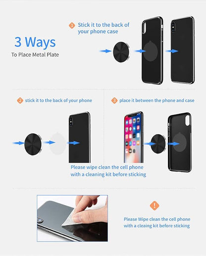 Adhesive Metal Plate Mounting Kits Stickers, Universal Discs Magnet Patch Compatible with Air Vent Magnetic Car/Vehicle Mount Holder (2 Round-Black)