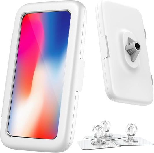 Waterproof, Upgraded IPx7 Wall Mount Phone Case, 480° Rotation, HD Touchscreen, Perfect Bathroom Shower Accessories for 4-7” Phones-Write White