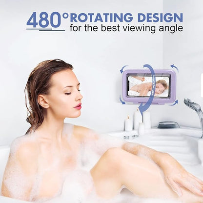 LC-dolida Shower Phone Holder Waterproof 480 Rotation Phone Stand Case Mount for Bathroom Batheub Kitchen Wall Mirro Compatible with iPhone 17 16 15 14 13 Plus Pro Max XS XR Women Men Gift