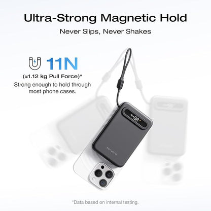 EF ECOFLOW Rapid Mag Power Bank, Qi2.2 25W MagSafe-Compatible Portable Charger, 10,000mAh Magnetic Power Charger with Built-in USB-C Cable and Foldable Stand, for iPhone 17/16/15