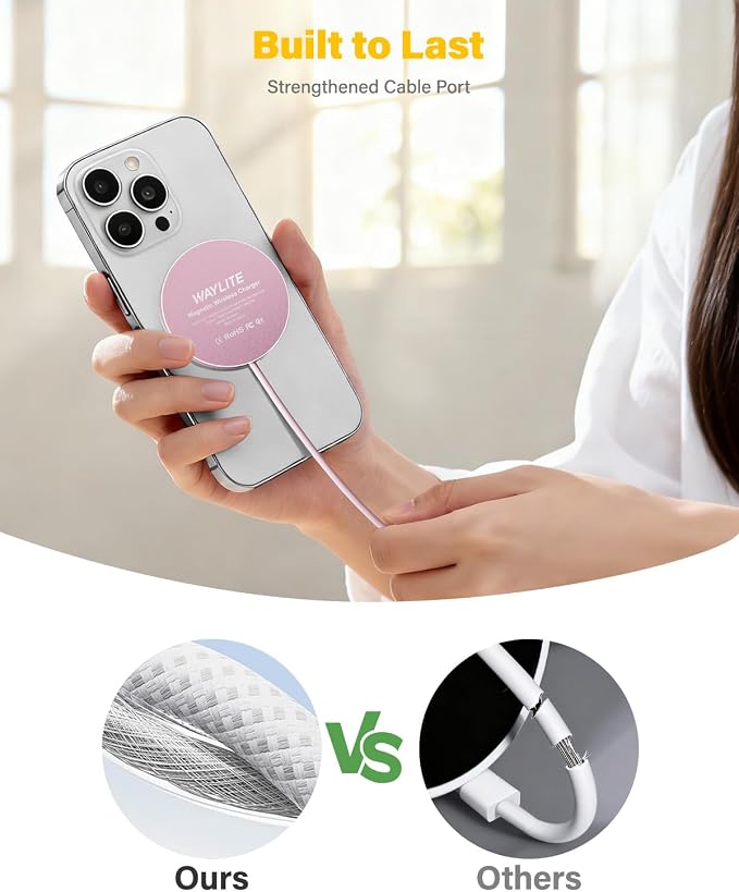 25W Wireless Charger for MagSafe, Qi2.2 Magnetic Fast Charging Pad for iPhone 17/16/15/14/13/12 Series & AirPods, Strong Magnet, Thin & Portable Wireless Charger for Travel Home Office (Pink, 2Pack)