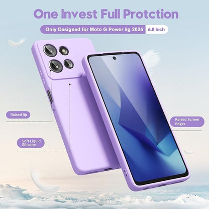 oakxco for Motorola Moto G Power 2025 Case Liquid Silicone, Cute Thin Slim Grip Soft Rubber Gel for Women Men, Smooth Matte TPU Plain Color Girly Simple Case with Camera Cover, Purple Lavender Lilac