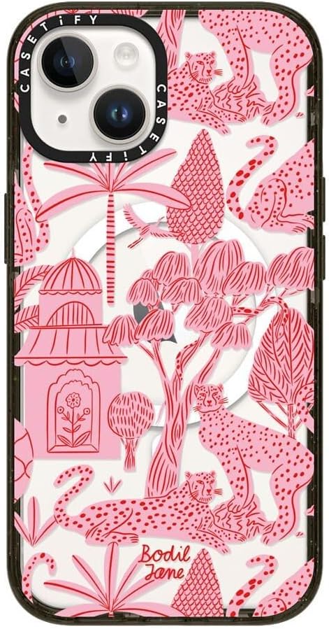 CASETiFY Impact iPhone 14 Case [4X Military Grade Drop Tested / 8.2ft Drop Protection/Compatible with Magsafe] - Cheetah Paradise Pink - Clear Black