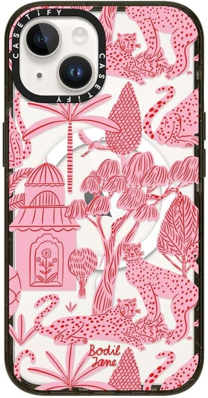 CASETiFY Impact iPhone 14 Case [4X Military Grade Drop Tested / 8.2ft Drop Protection/Compatible with Magsafe] - Cheetah Paradise Pink - Clear Black