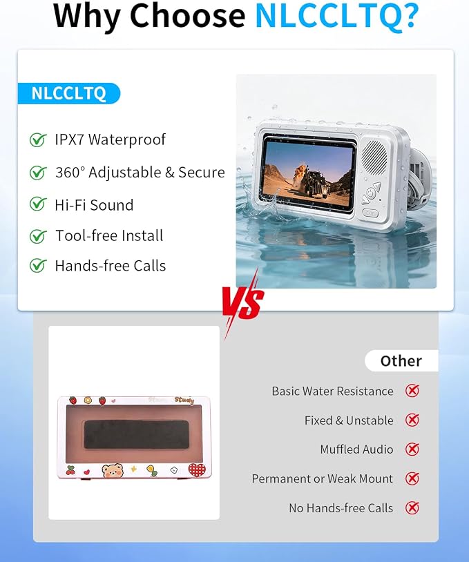 in Shower Phone Holder Waterproof Bathroom Phone Case for Shower Speaker Landline Vintage with Speakers Buddy Under Water Proof Play Soeaker Suction Cup Mount Wall with Lights Mobile Scroller