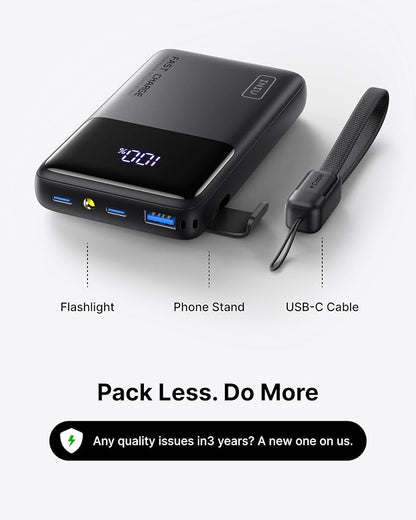 INIU Ultra Compact Power Bank, 10000mAh 45W Fast Charging Portable Charger with Detachable USB-C Cable & Stand, Flight-Safe Travel Battery Pack for iPhone 17 16 15 Pro Max Air, Samsung S26, iPad, etc
