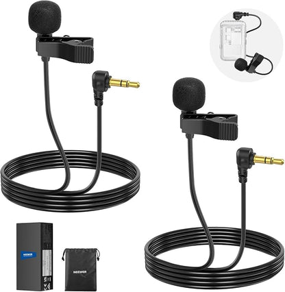 NEEWER Mini Lavalier Microphone (2 Pack), 6.6ft/2m Clip On Wired Condenser Lapel Mic with 3.5mm TRS Plug, Compatible with DJI Mic 2, Rode Wireless Go II, NEEWER CM28 CM31 Camera, LM5