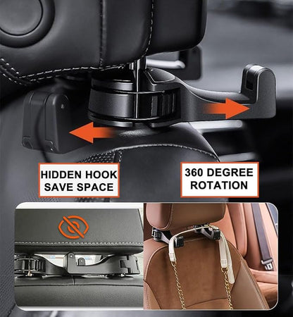 Upgraded 2 Pack Car Headrest Hidden Hook 2 in 1 Car Seat Hooks with Phone Holder for Purses and Bags, Universal 360° Rotation Headrest Hooks Purse Holder for Car, Car Purse Hook Holder (Blue)