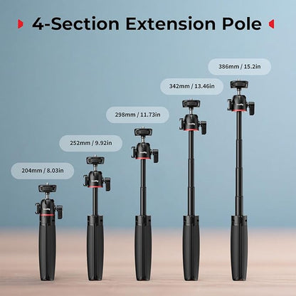 SMALLRIG Small Camera Tripod Selfie Stick, Extendable 8"-15" Mini Handheld Carabiner Tripod with Mantis Hook, 360° Ball Head, Cold Shoe Mount, 1/4"-20 Screw for DSLR, Adapter for DJI, for GoPro - 5285