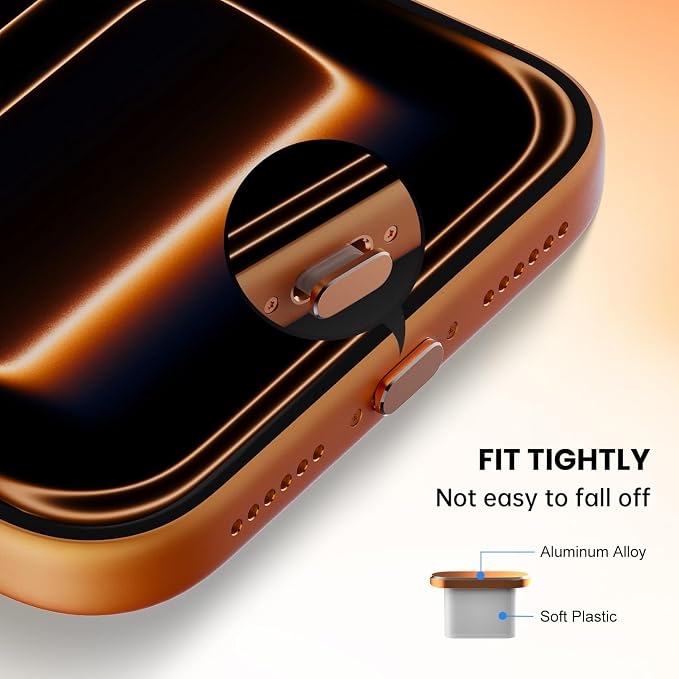 iPhone 17 Pro Max Speaker Protector Cover Accessories - 5PCS USB C Dust Plug & Earpiece Speaker Mesh Adhesive Stickers for iPhone 17 Pro Max / 17 Pro, Type C Charging Port Cover with Tweezer, Orange