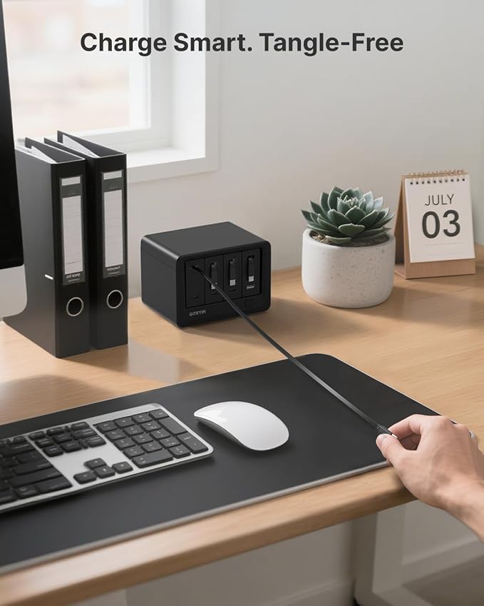 Gitryin 12-in-1 Desktop Charging Station with 3 Retractable Type-C Chargers and 1 Lightning Charger, 160W USB-C Charging Hub with 33.5in Cable, 4 AC, 1 USB A Port, 3 USB C Ports