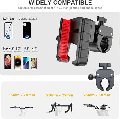 Bike Phone Holder Universal One-hand Operation Bicycle Motorcycle Mobile Phone Mount for iPone 17 16 15 14 13 12, 4.7-7" Smartphone Shockproof & Camera Friendly
