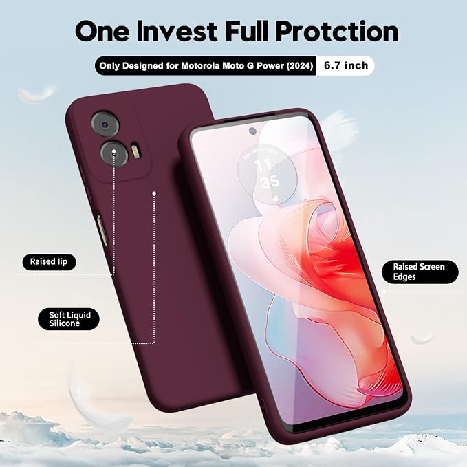 oakxco for Motorola Moto G Power 5G 2024 Phone Case Liquid Silicone, Thin Slim Soft Rubber Gel TPU Plain Simple Cover for Women Girl Cute, Matte Solid Color, Burgundy Wine