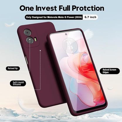 oakxco for Motorola Moto G Power 5G 2024 Phone Case Liquid Silicone, Thin Slim Soft Rubber Gel TPU Plain Simple Cover for Women Girl Cute, Matte Solid Color, Burgundy Wine