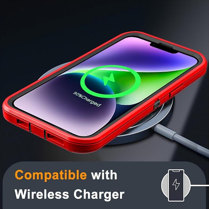 for iPhone 14 Plus Case with 2Pcs Tempered Glass Screen Protector and 1Pcs Camera Lens Protector, Military Grade 3 in 1 Heavy Duty Shockproof/Drop Proof/Dust Proof Case (Red/Black)