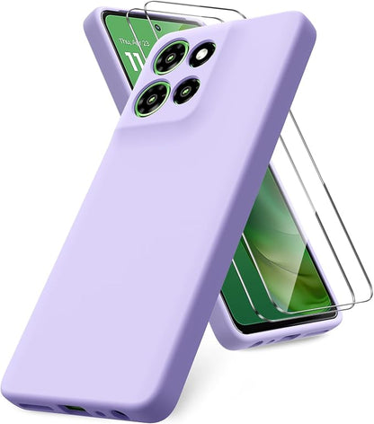 Case for Motorola Moto G Power (2025), 2 Pack Tempered Glass Screen Protectors, Soft TPU Silicone Shockproof Case-Light Lilac