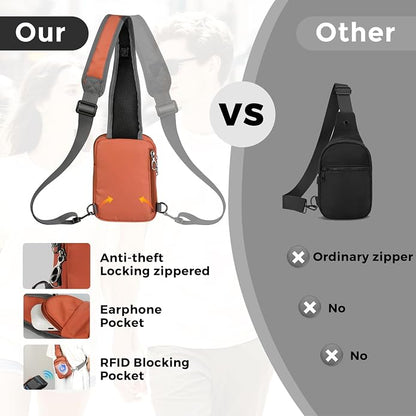 VADOO Sling Bag, Crossbody Bag with Zipper Lock, RFID Blocking & Water Resistant for Men and Women