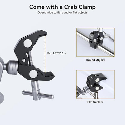 UTEBIT 22" Magic Arm w Clamp Mount, Desk Camera Mount Articulating Friction Boom w Arm 1/4" Thread Adapter, Overhead Desk Phone Mount for Video Light Webcam Microphone Action Camera Content Creators
