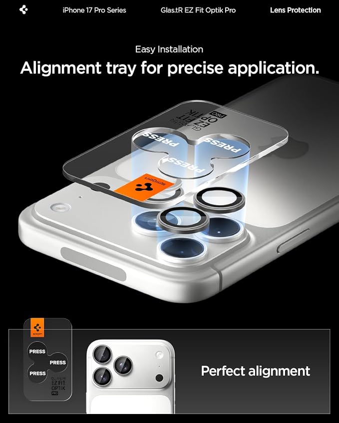 Spigen Camera Lens Screen Protector [GlasTR EZ Fit Optik Pro] Designed for iPhone 17 Pro Max | iPhone 17 Pro [Case Friendly] - Gray [2 Pack]