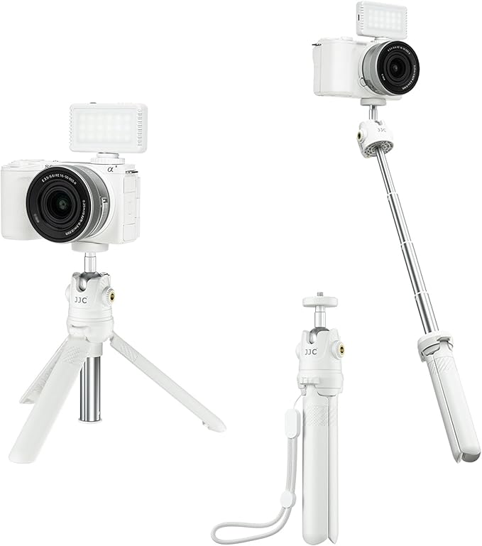 JJC 2 in 1 Extendable Mini Vlogging Tripod & Selfie Stick for Sony ZV-E10 II ZVE10 ZV-1F ZV1F ZV-1 II ZV1 RX100 VII A6100 A6400, Canon PowerShot V1 SX740 HS G7X Mark III II EOS R100 R50 R10 & More