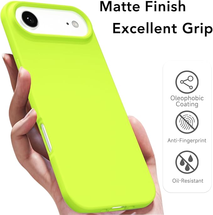 for iPhone 17 Air Case Silicone Compatible with Magsafe Case, Ultra Slim Thin Magnetic Phone Cases Mag Safe, Cute Soft Rubber Gel TPU Matte Plain Wireless Charging Cover for Women, Neon Green