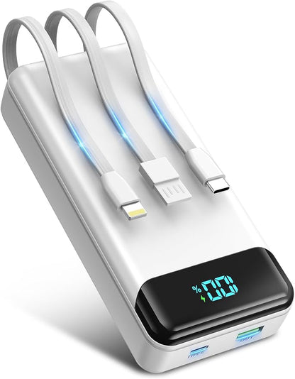 Portable Charger 40000mAh Power Bank, PD 22.5W Fast Charging | Built-in Cable, 4 Output 3 Input, Digital Display, Compatible with iPhone 17 16 15 14 13 Android