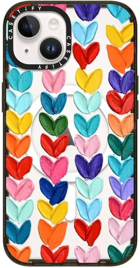 CASETiFY Impact iPhone 14 Case [4X Military Grade Drop Tested / 8.2ft Drop Protection/Compatible with Magsafe] - Polka Daub Hearts - Glossy Black