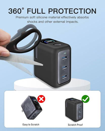 Silicone Case for Anker 160W 3-Port Compact USB C GaN Charger Block,Full-Body Protective Cover for Anker Prime Charger,Precise Port Cutouts (Case Only) Black