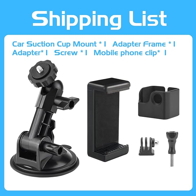 Pocket 3 Suction Cup Mount, Car Windshield Window Dash Holder Kit with Expansion Adapter for Insta360 X4 X5 X3 Go 3S for GoPro Max Mini Hero 13-7 Pocket 3 2 Action 5 Pro 4 Accessories