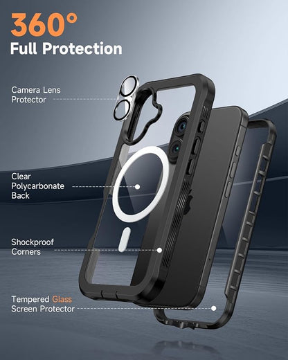 seacosmo for iPhone 17 Case, Full Body Bumper with Built-in 9H Tempered Glass Screen and Camera Lens Protector, Compatible with MagSafe, Shockproof 17 Phone Case, 6.3", Black