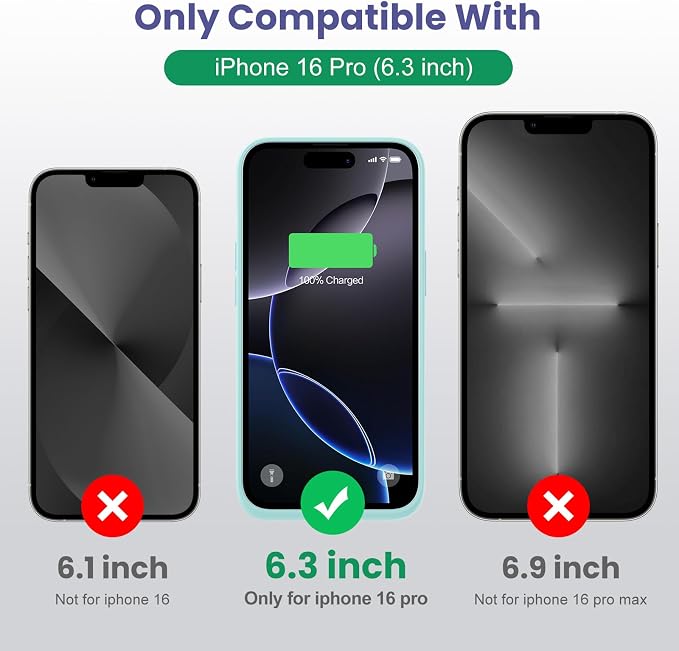 Battery Case for iPhone 16 Pro, [2025 Upgraded] 7500mAh Ultra-Slim Portable Smart Charging Case Rechargeable Protective Extended Charging Cover Only for iPhone 16Pro Battery Pack (6.3 Inch), Green