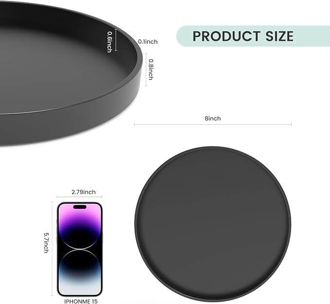 2 Pack 8" Bathroom and Vanity Tray, ABS Bathroom Counter Organizer, Coffee Table Decor for Perfume, Candles, Keys &More. Kitchen Countertop Organizer, Decorative Tray Soap Holder, Black