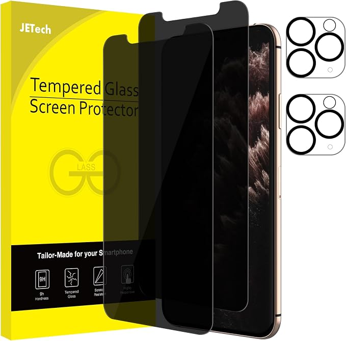 JETech Privacy Screen Protector for iPhone 11 Pro Max 6.5-Inch with Camera Lens Protector, Anti Spy Tempered Glass Film, 2-Pack Each