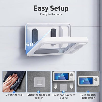 Shower Phone Holder Waterproof with Wireless Bluetooth Speaker, Hands-Free Shower Phone Holder for Any Phone, Wall Mounted Phoneholder for Bathroom Mirror (Black)