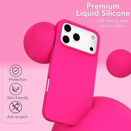 for iPhone 17 Pro Case Silicone Compatible with Magsafe Case, Ultra Slim Thin Magnetic Phone Cases Mag Safe, Cute Soft Rubber Gel TPU Matte Plain Wireless Charging Cover for Women, Hot Pink