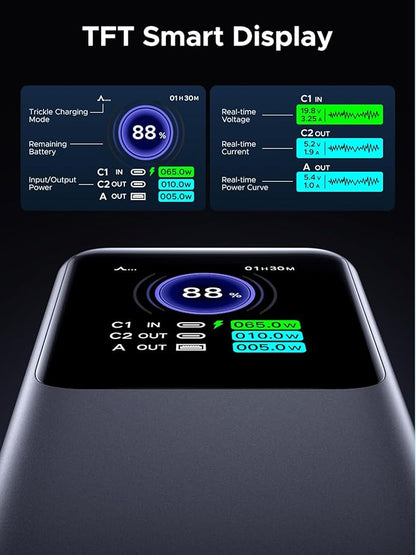UGREEN Nexode Power Bank 20000mAh 130W Portable Charger 72Wh PD Fast Charging 3-Port USB C Battery Pack with TFT Smart Display for MacBook/iPad/iPhone 17/16/Samsung S26 and More