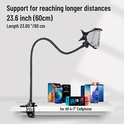 Selfdee Gooseneck Phone Holder for Bed, 360-degree Rotating Adjustable Clip Bracket Clamp Stand for Desk Bedside & Headboard Clamp,Long Arm Mobile Cell Phone Stand Lazy Bracket, for All 4-7” Devices