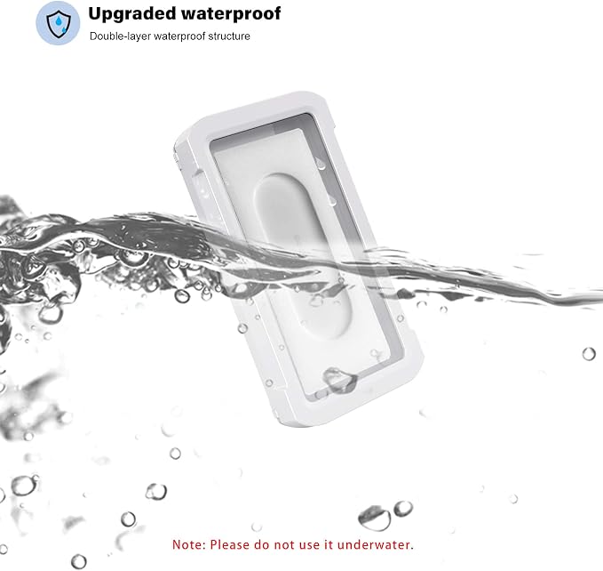 Shower Phone Holder Waterproof 360° Rotation, Mirror/Wall Mount Phone Holder for Shower Bathroom Bathtub Kitchen, Universal Shower Accessories (White)