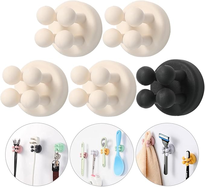 iBetterLife 4Pcs Self-adhesive Hooks Holders - Mounted to Wall Mirror for Clipping & Hanging Toothbrush Razor Towel Key Plug Cable, Utility Holder for Kitchen Bathroom Home Office Dorm Room Essentials
