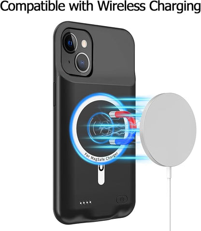 Battery Case for iPhone 13, Full Encircle 10000mAh High Capacity Rechargeable Portable Charger Case Extended Battery Pack Compatible with iPhone 13 (6.1 inch) Wireless Charging Case with Carplay-Black