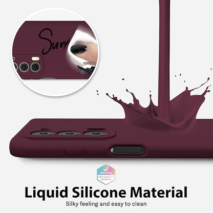 oakxco for Motorola Moto Edge 2021/Edge 2021 5G UW Phone Case Liquid Silicone, Thin Slim Soft Rubber Gel TPU Plain Simple Cover for Women, Matte Solid Color, Burgundy Plum Wine