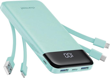 charmast 10000mAh Portable Charger,Built-in 4 Cables,6 Outputs/3 Inputs,3A Fast Charging,Compatible with iPhone,iPad,Samsung,Pixel,LG